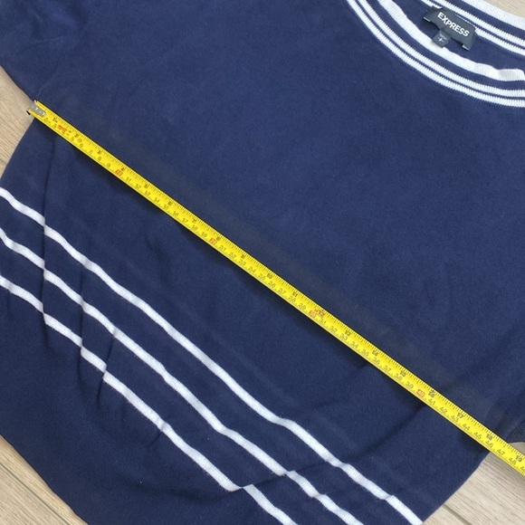 Express Balloon Sleeve Sweater Navy White Nautical Preppy Boat Neck - Picture 10 of 11